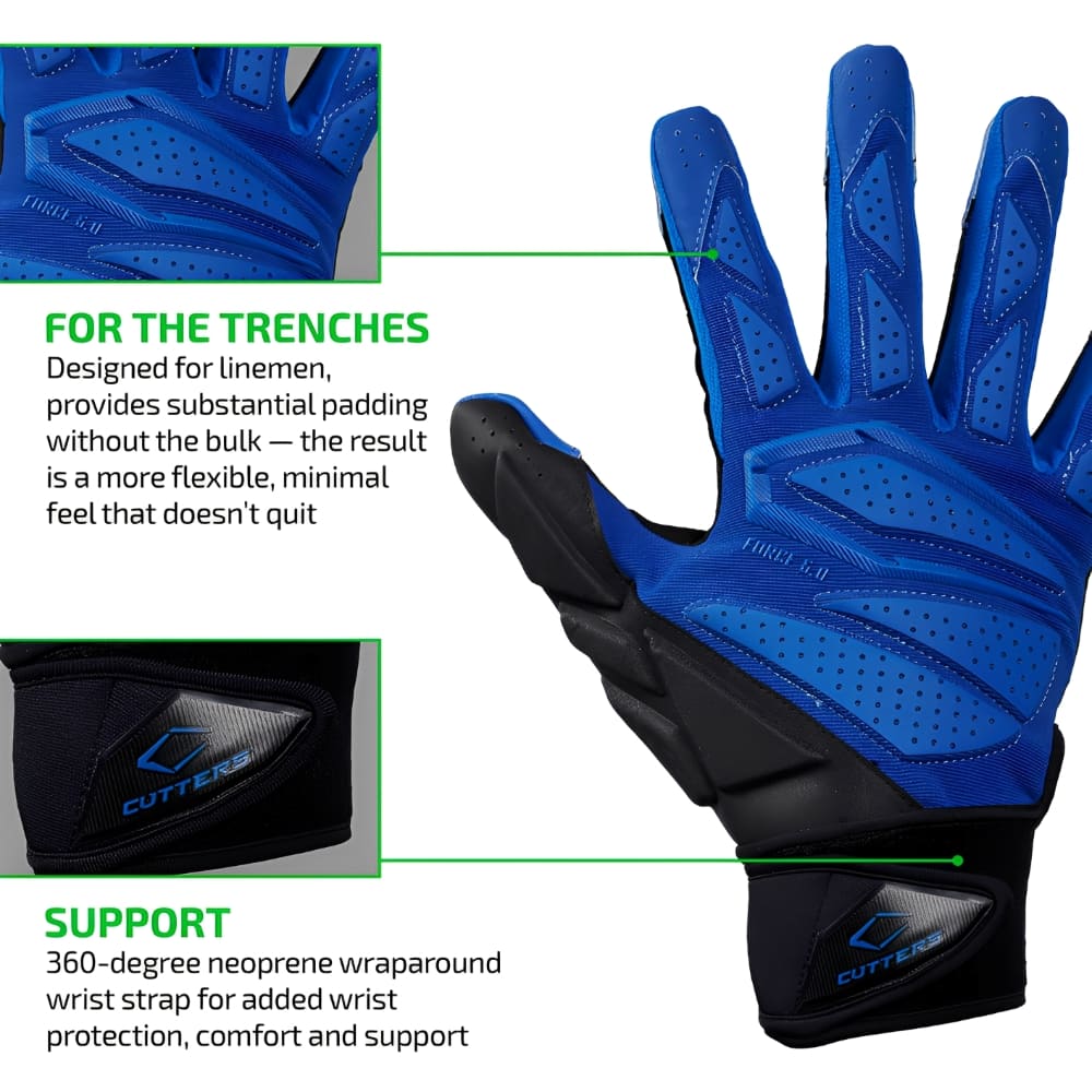 Playmaker Base: American Football Handschuhe Cutters Sports Force 6.0 Lineman Blau Produktbild 4