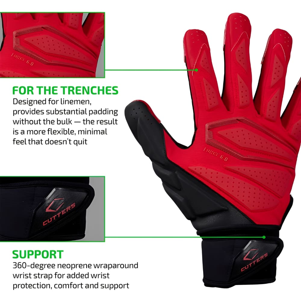 Playmaker Base: American Football Handschuhe Cutters Sports Force 6.0 Lineman Rot Produktbild 4