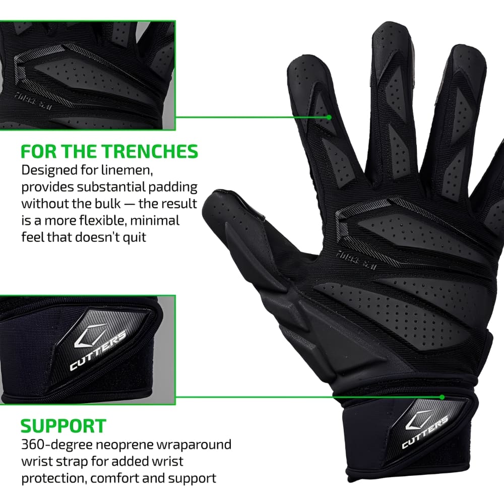 Playmaker Base: American Football Handschuhe Cutters Sports Force 6.0 Lineman Schwarz Produktbild 4
