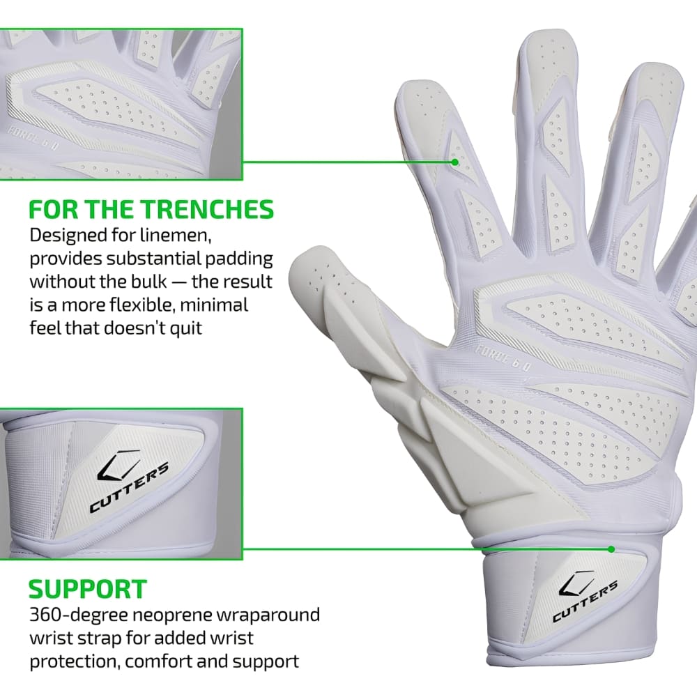 Playmaker Base: American Football Handschuhe Cutters Sports Force 6.0 Lineman Weiß Produktbild 4