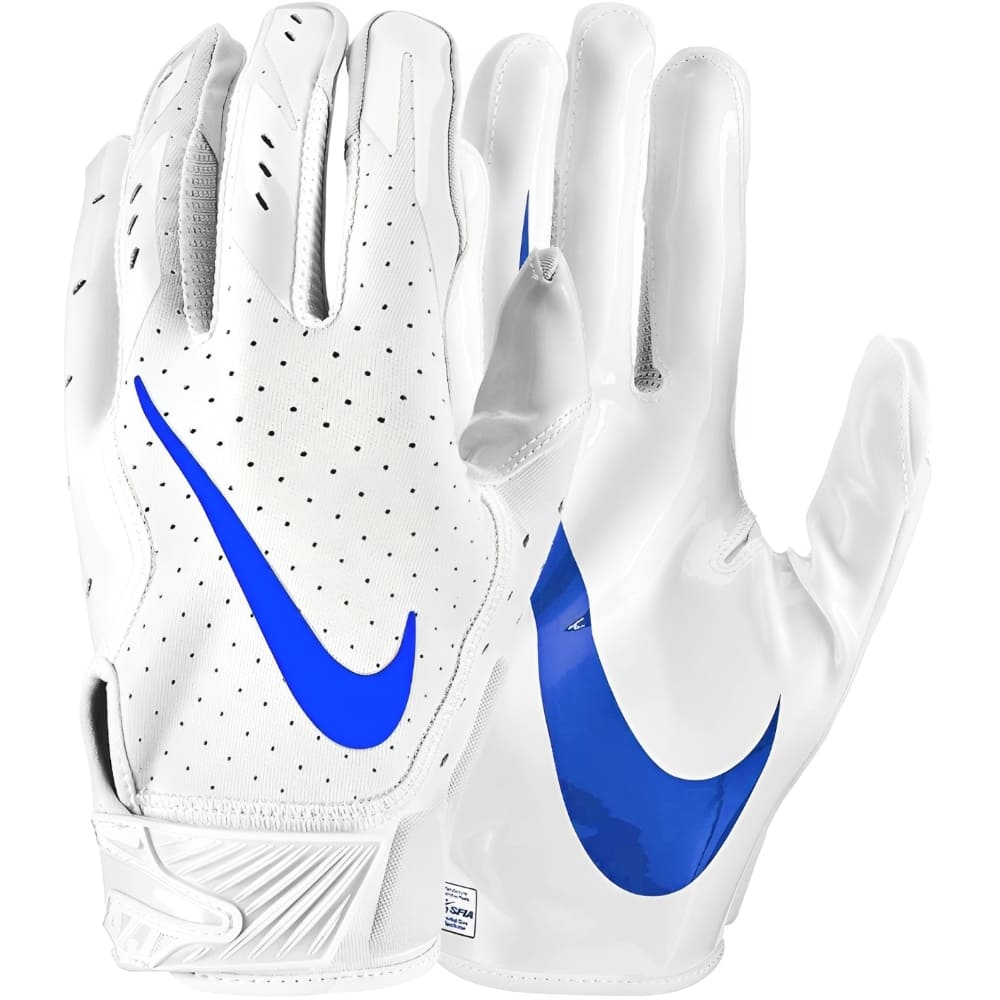 Playmaker Base: American Football Handschuhe Nike Vapor Jet 5.0 Weiß-Blau Produktbild