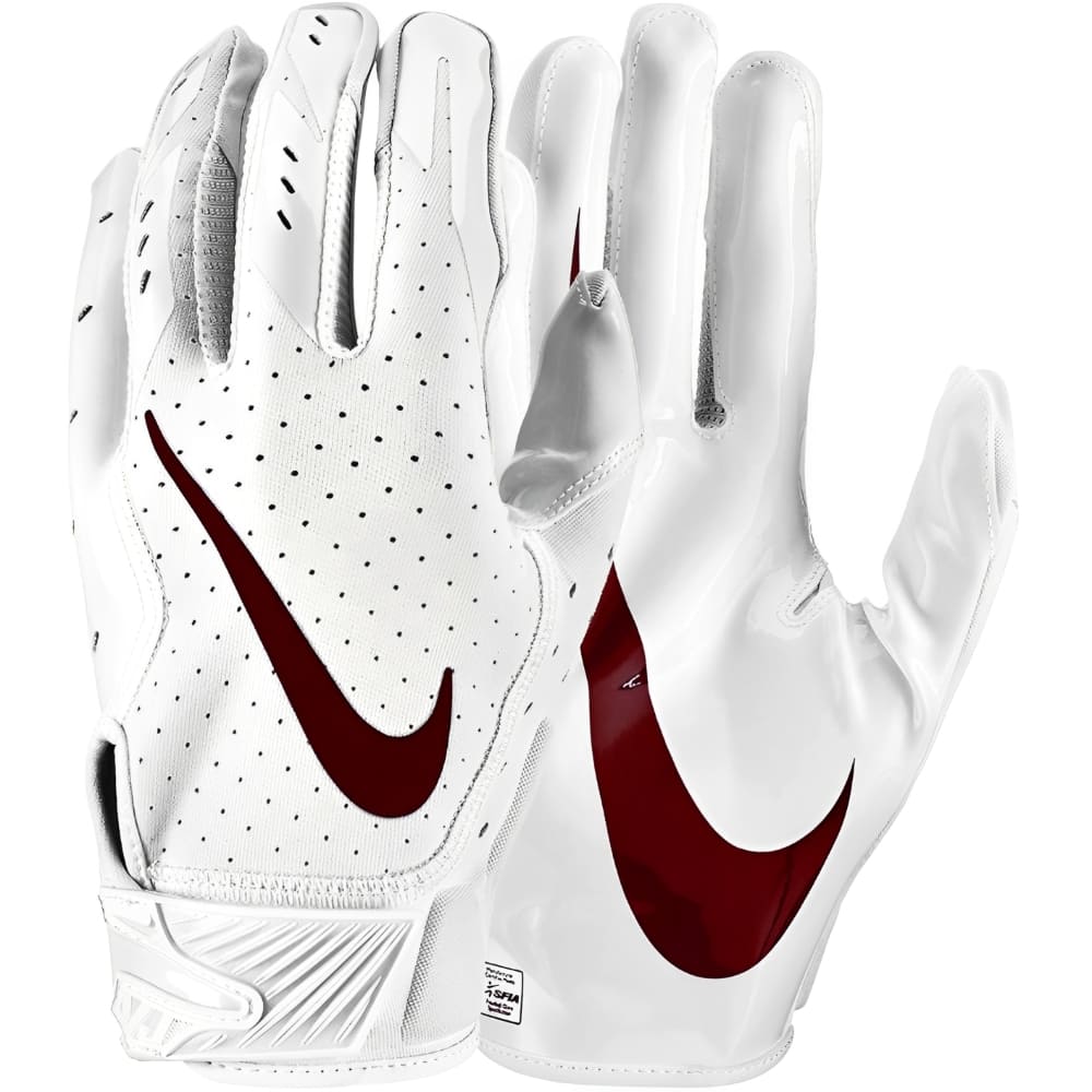 Playmaker Base: American Football Handschuhe Nike Vapor Jet 5.0 Weiß-Bordeaux Produktbild