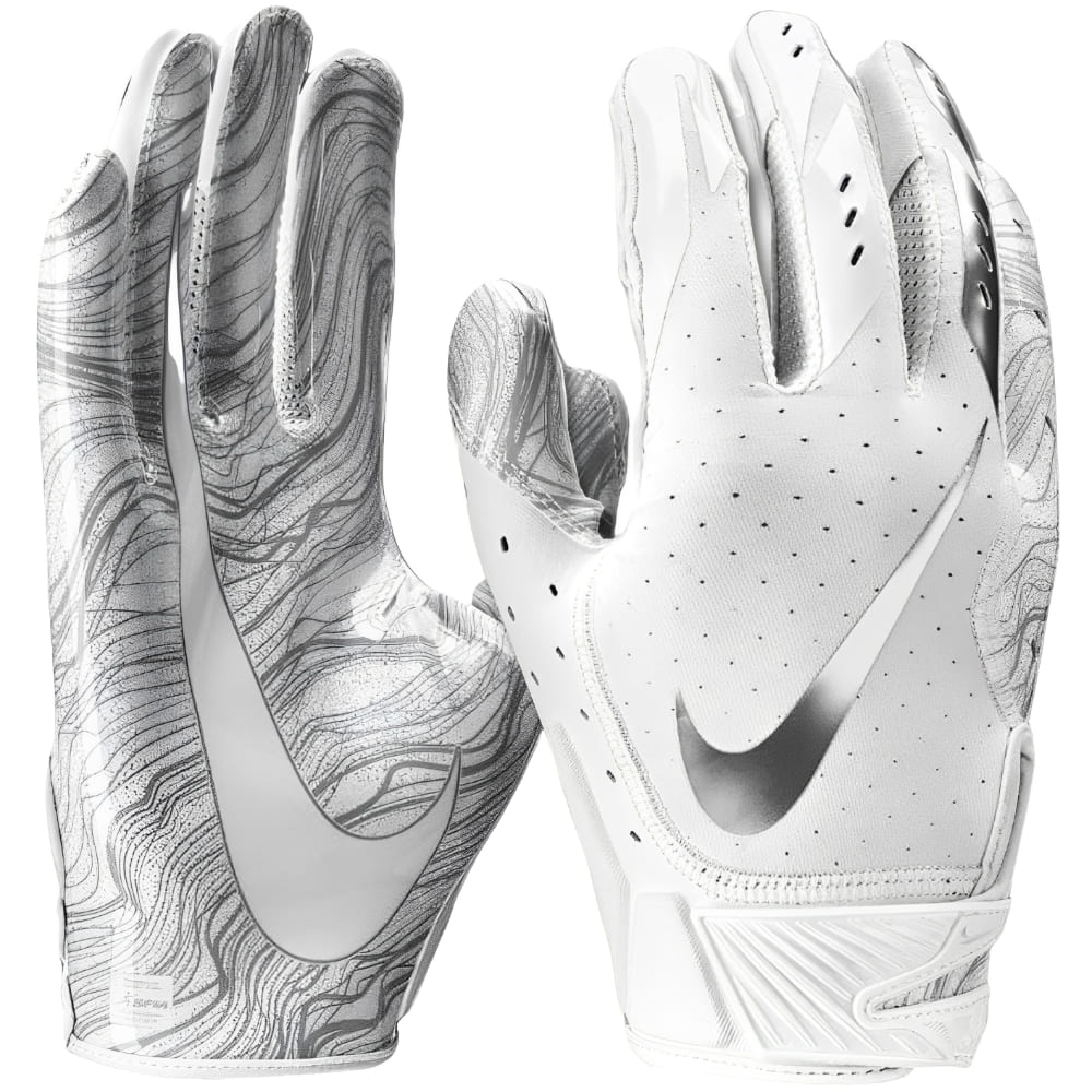 Playmaker Base: American Football Handschuhe Nike Vapor Jet 5.0 Weiß-Chrome Produktbild