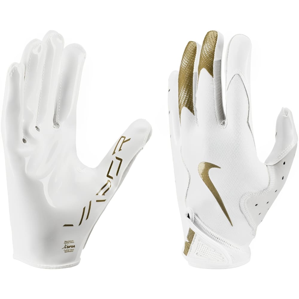 Playmaker Base: American Football Handschuhe Nike Vapor Jet 8.0 Weiß-Gold Produktbild