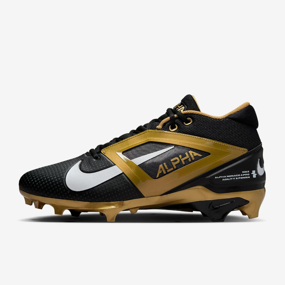 Playmaker Base: American Football Schuhe Nike Alpha Menace 4 Pro Schwarz-Gold Produktbild