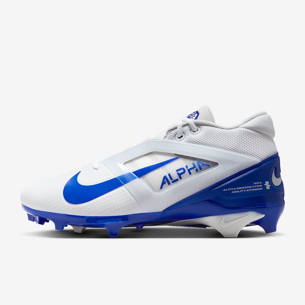 Playmaker Base: American Football Schuhe Nike Alpha Menace 4 Pro Weiß-Blau Produktbild