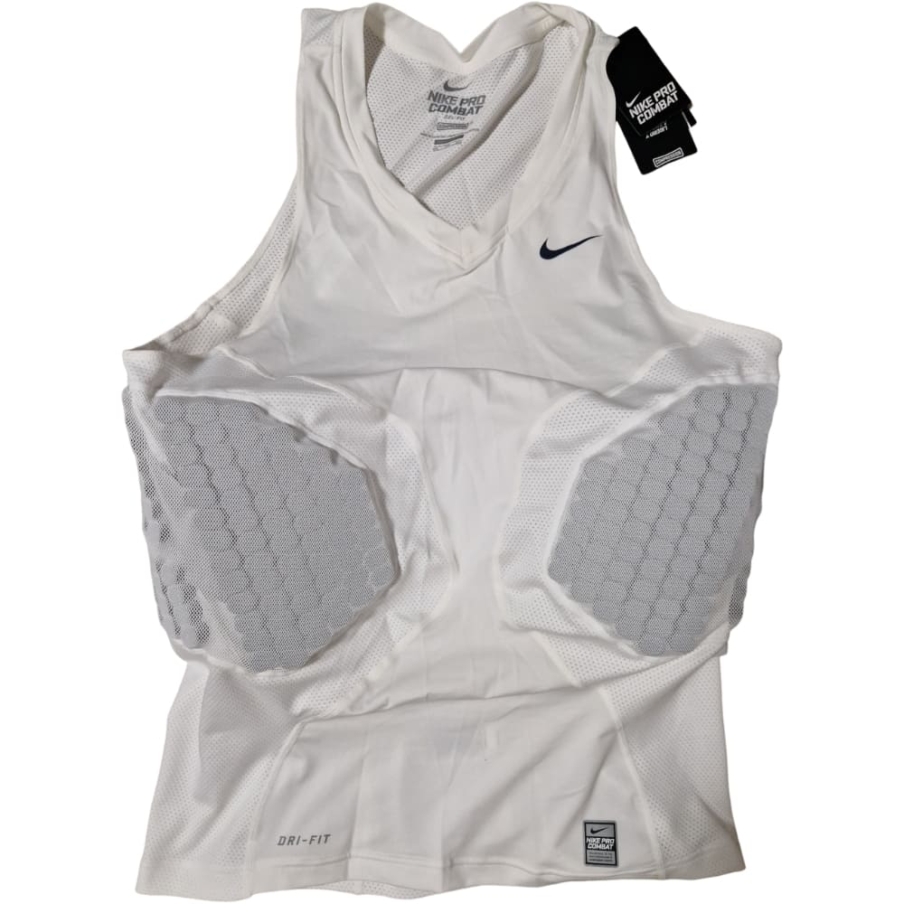 Playmaker Base: American Football Schutz Nike Pro Combat Hyperstrong Padded Compression Shirt 3-Pads Weiß Produktbild