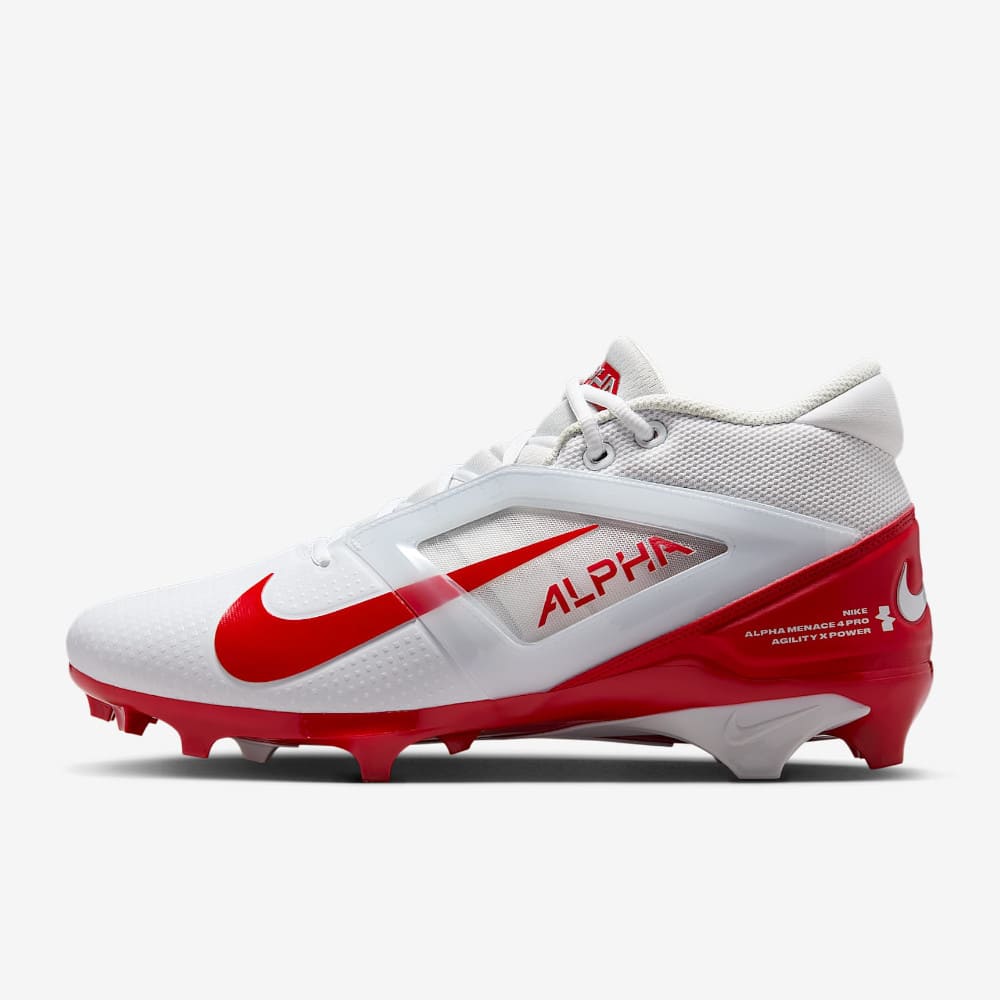 Playmaker Base: American Football Schuhe Nike Alpha Menace 4 Pro Weiß-Rot Produktbild