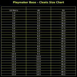 Playmaker Base: Phenom Elite Quantum Speed Cleats Sizechart 1
