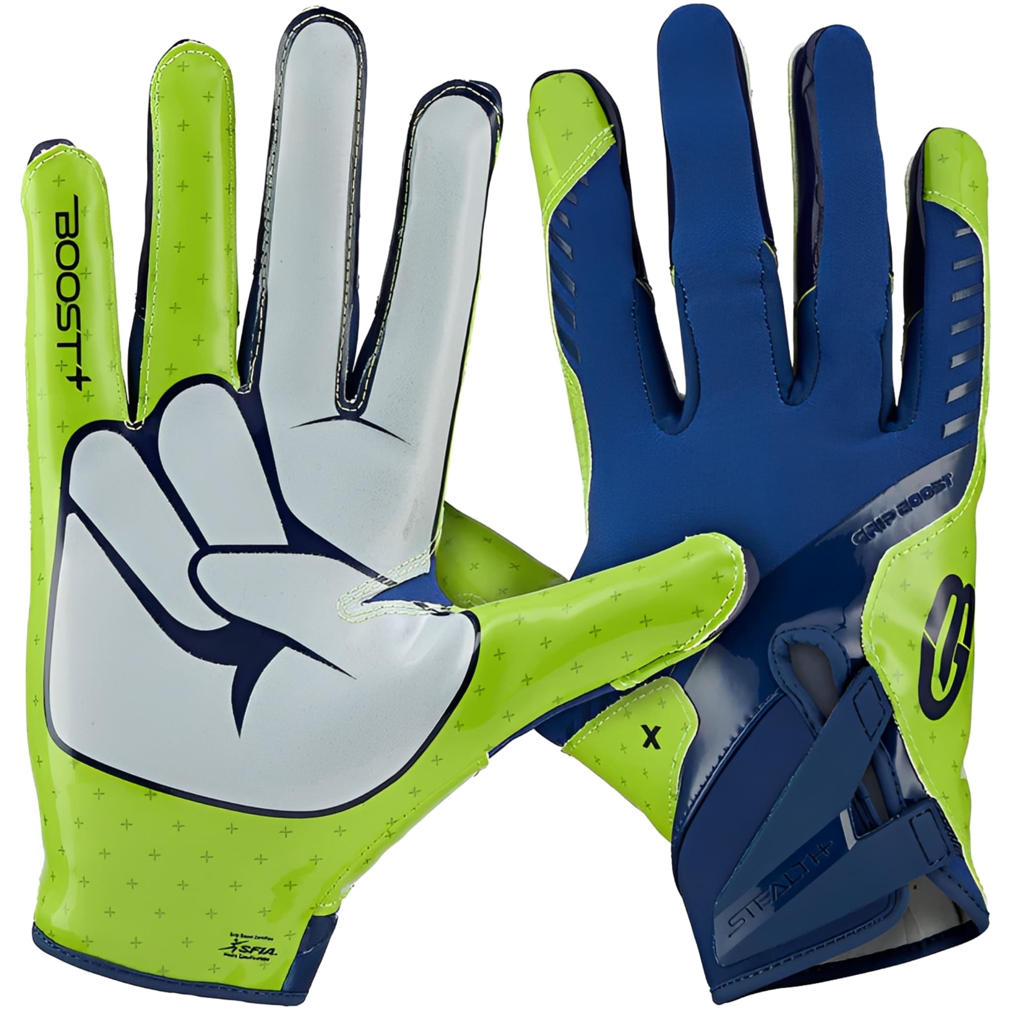 American Football Handschuhe Grip Boost Peace Stealth 6 Boost+ Navy / Lime Green