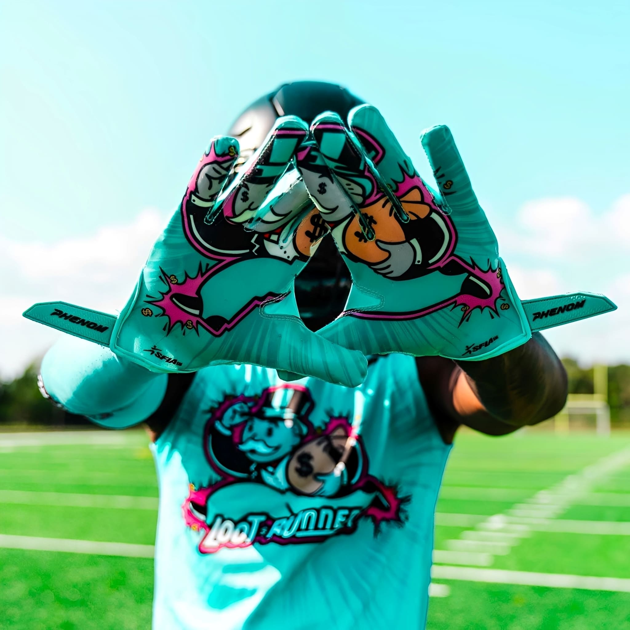 American Football Gloves <br> Phenom Elite <br> VPS5 <br> Loot Runner <br> Teal
