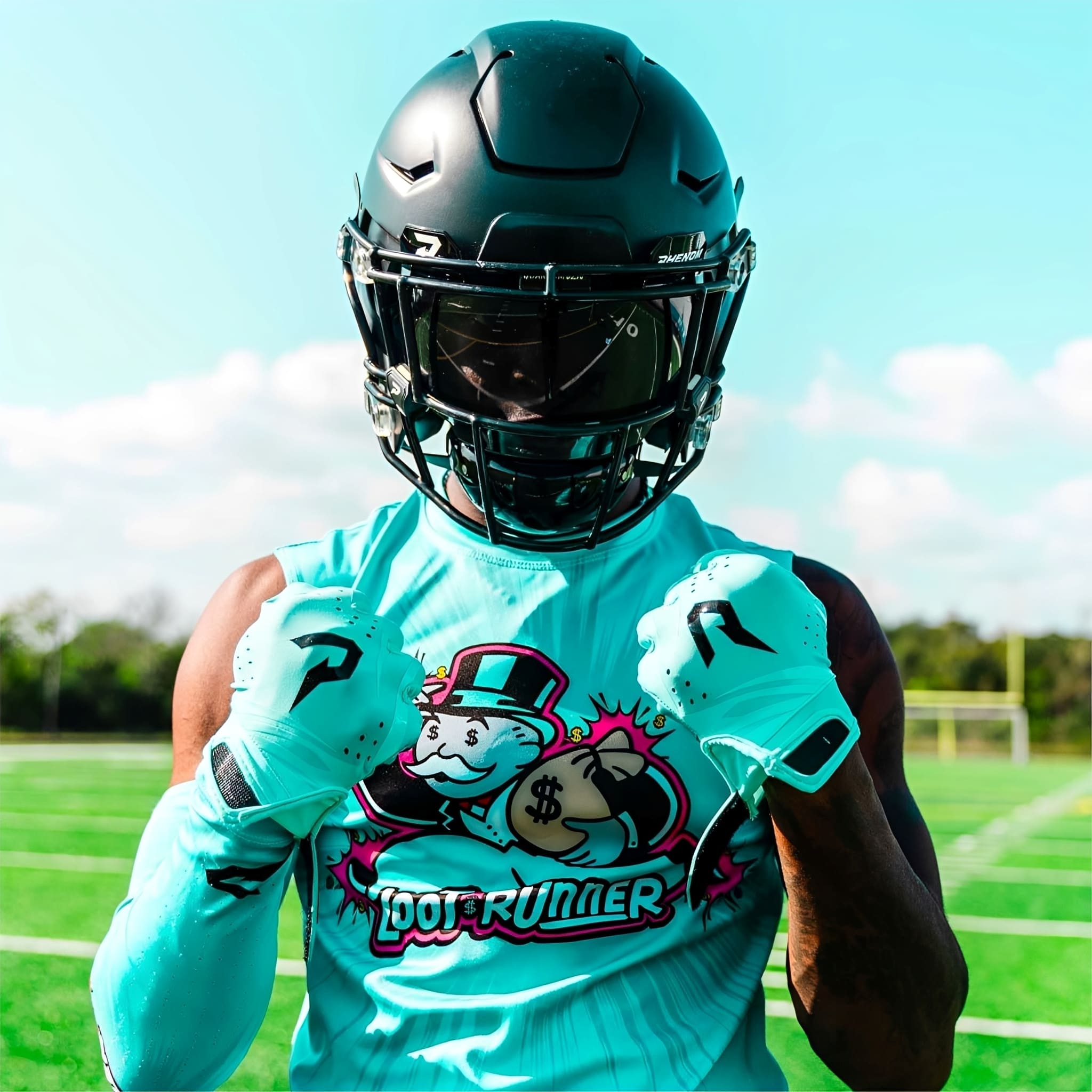 American Football Gloves <br> Phenom Elite <br> VPS5 <br> Loot Runner <br> Teal