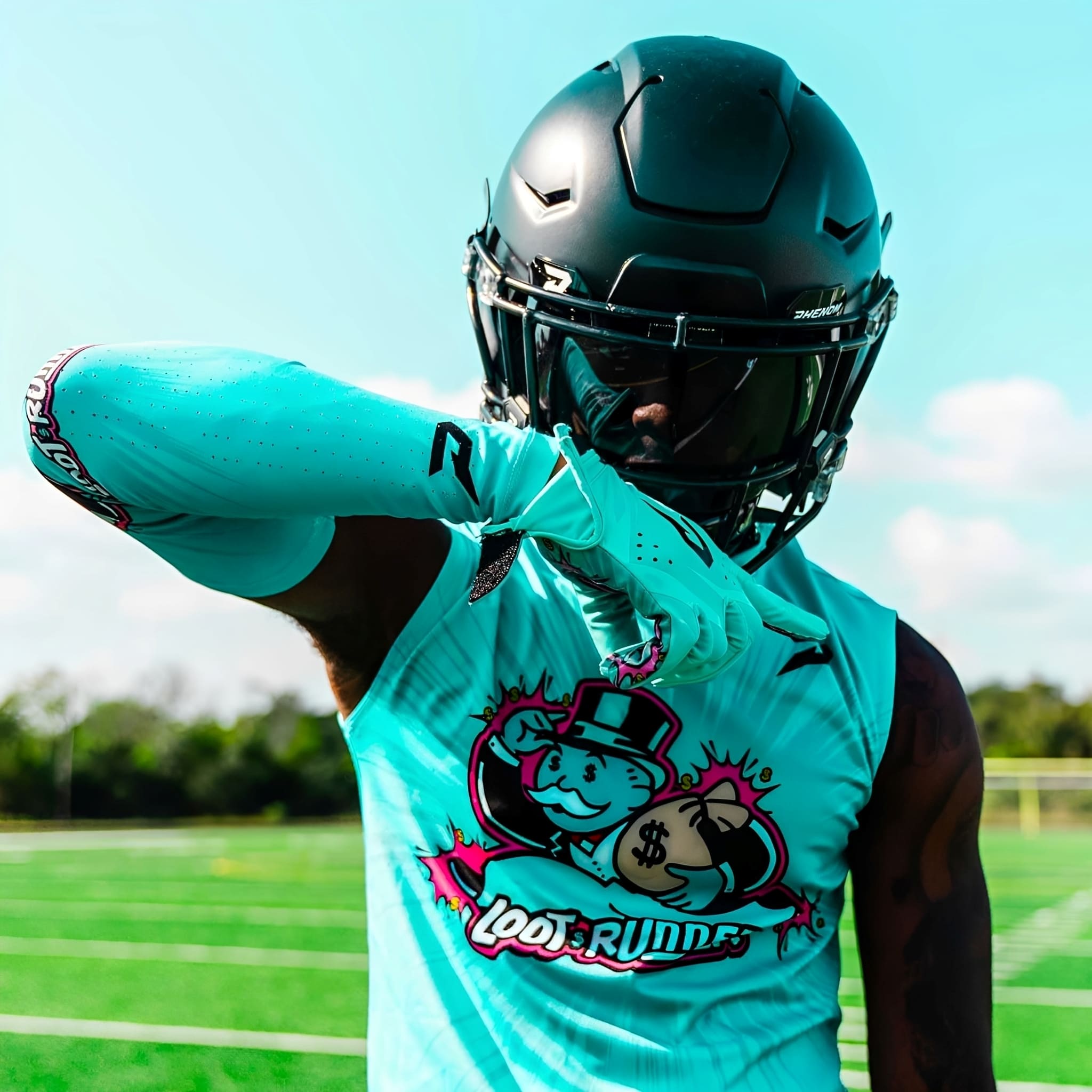 American Football Gloves <br> Phenom Elite <br> VPS5 <br> Loot Runner <br> Teal