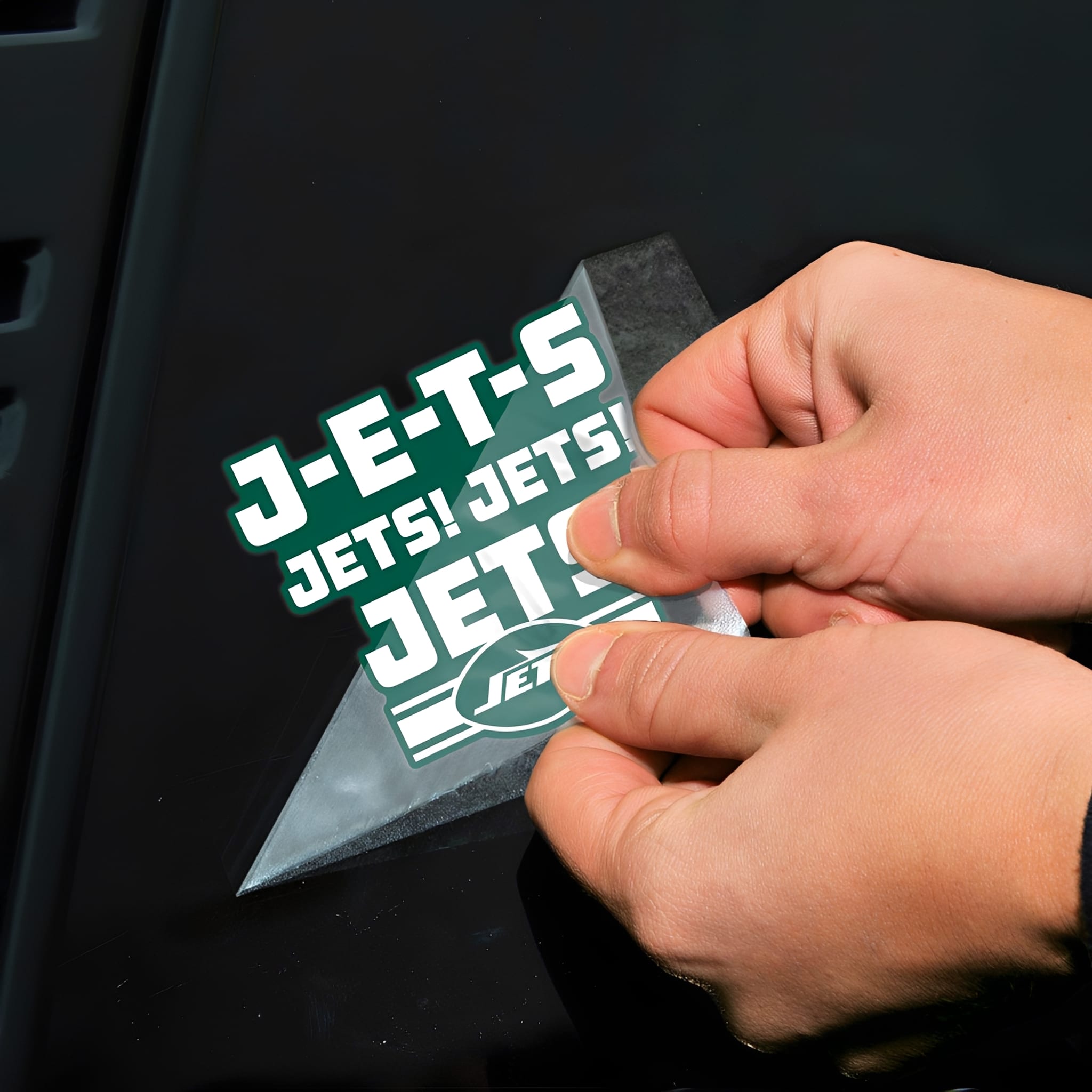 NFL Aufkleber New York Jets J-E-T-S Slogan Perfect Cut Color Decal 4" x 4" - Anwendung
