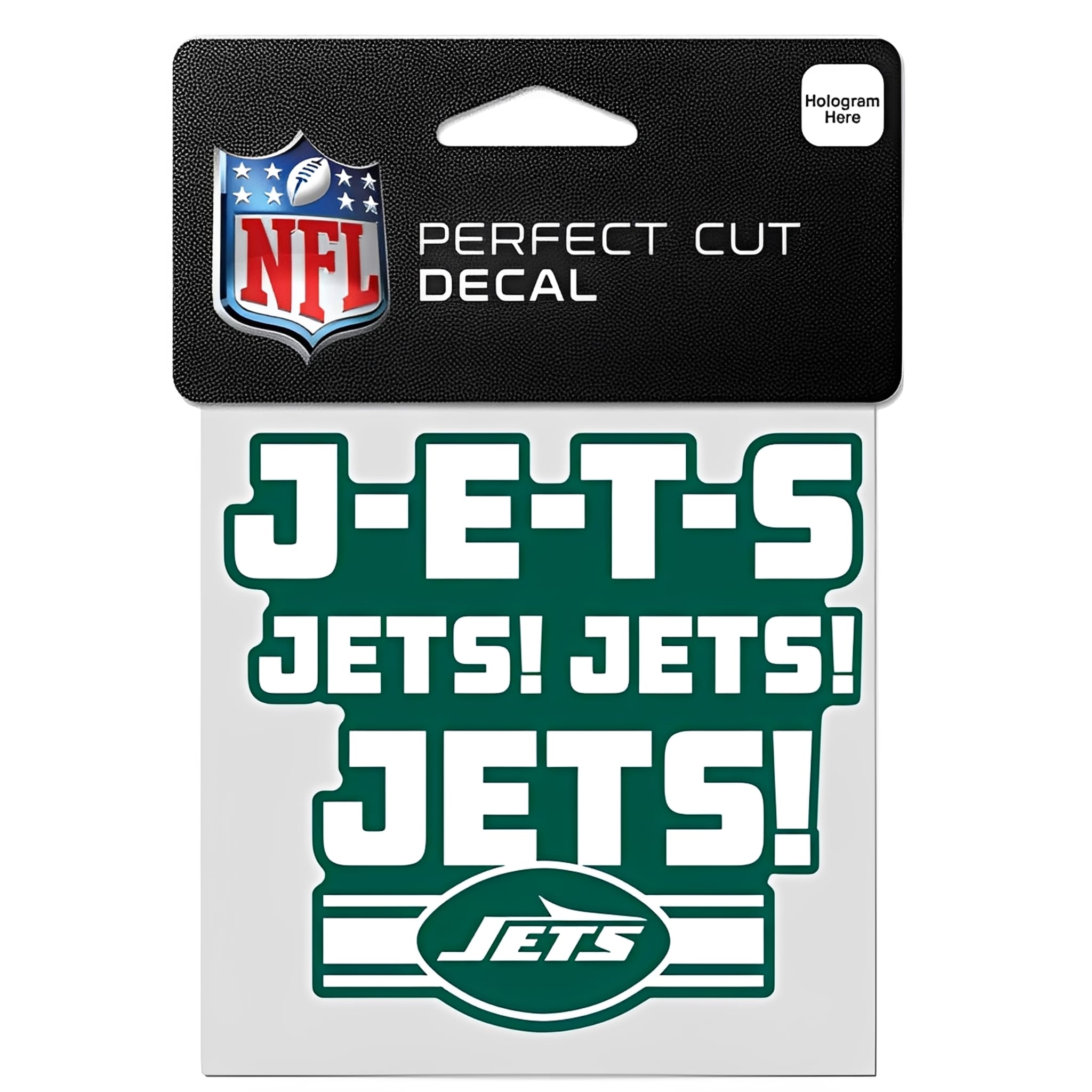 NFL Aufkleber New York Jets J-E-T-S Slogan Perfect Cut Color Decal 4" x 4"